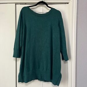 Cocobleu Women's Teal Green Sweater Tunic 1X 3/4 Sleeve Boat Neck Side Slits